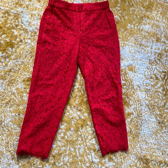 J.Crew elastic waist red lace lined crop pants six